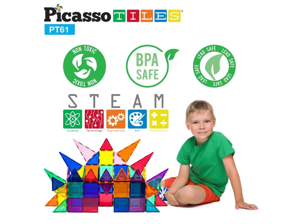 PicassoTiles Zestaw magnetycznych klocków 61 sztuk - Kreatywna zabawa - obrazek 3