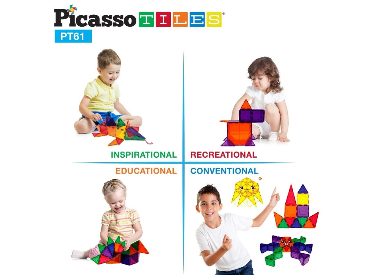 PicassoTiles Zestaw magnetycznych klocków 61 sztuk - Kreatywna zabawa - obrazek 6