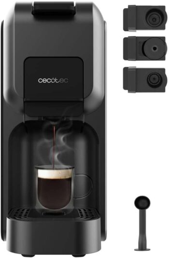 Cecotec Freestyle Compact Black ekspres do kawy na kapsułki, 1350 W, ogrzewanie Thermoblock, technologia Forcearoma 20 bar, ekspres do kawy 4 w 1, odpowiedni do kawy mielonej, Dolce Gusto, Nespresso i