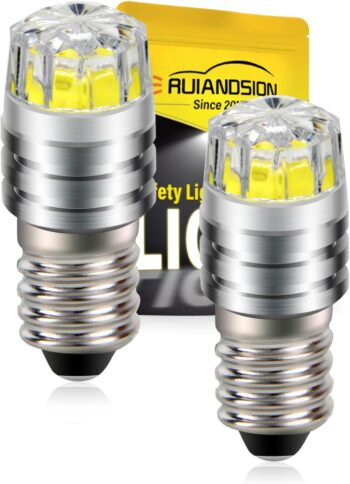 Ruiandsion 2 szt. 2 W COB 3V E10 LED ulepszona żarówka zamiennik do latarek, reflektorów, biała