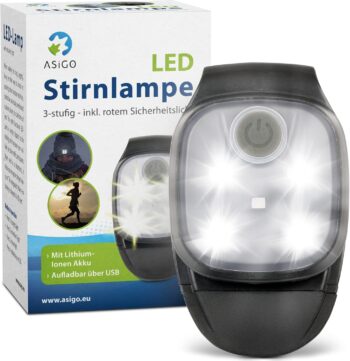 Asigo Lampa czołowa LED z klipsem - Wodoszczelna i wielofunkcyjna